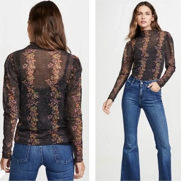 NWT FREE PEOPLE Womens Gray Printed Long Sleeve Turtle Neck Top M - Picture 1 of 7